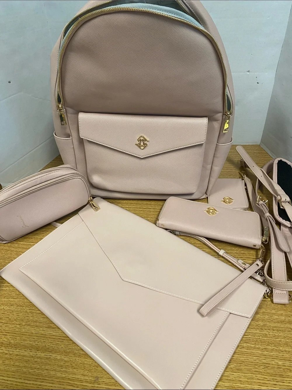 Glass Ladder & Co Women's Blush Pink Backpack Set with Wallets and Clutch